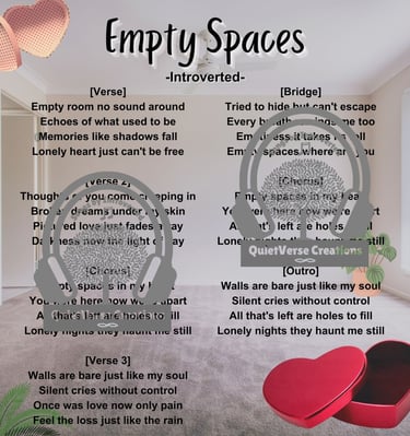 'Empty Spaces' lyric art with empty room and empty heart shape box