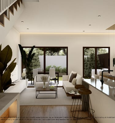 a living room with a staircase and a staircase