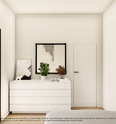 a bedroom with a white dresser and a white dresser