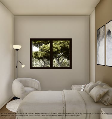 a bedroom with a bed and a chair