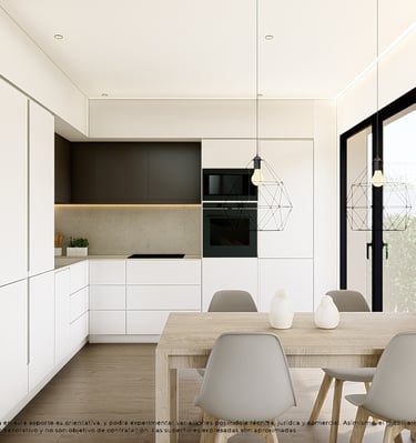 a kitchen with a table and chairs and a table