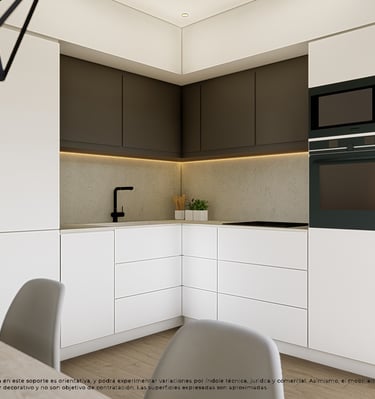a kitchen with a table and chairs and a lamp