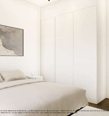 a bedroom with a bed and a mirror