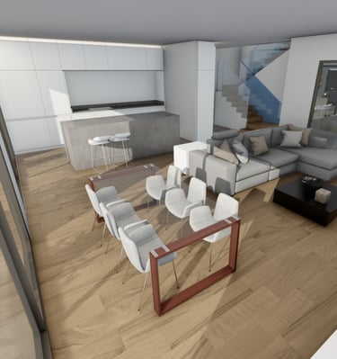 a living room with a couch and a table