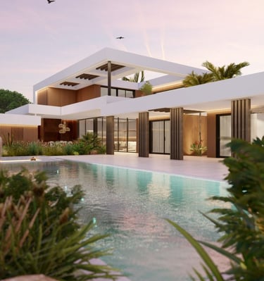 a house with a pool and a swimming pool