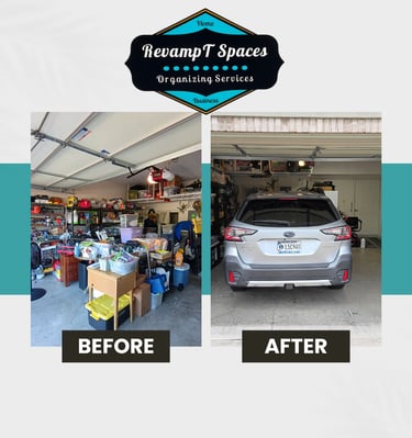 Cluttered garage - Organized garage / RevampT Spaces Organizing Services Northern Kentucky