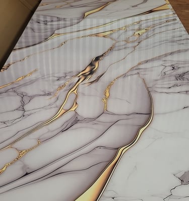 Luxury stone-look wall panel with bold abstract marble pattern for upscale residential design.