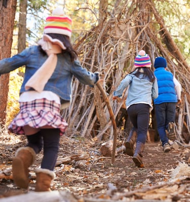 children playing in the woods