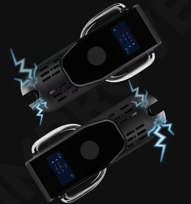 two cellmate chastity cages with lightning bolt showing shock feature