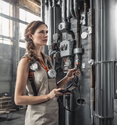 woman in white and black industrial plug