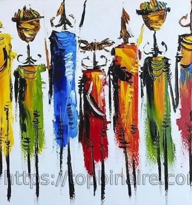 a painting of a group of people in colorful colors