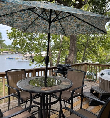 Deck seating with lake view