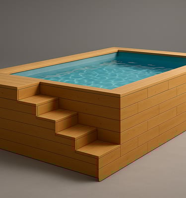 a wooden box with a pool and stairs