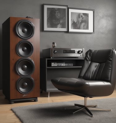A cozy living room featuring a sleek audio system.