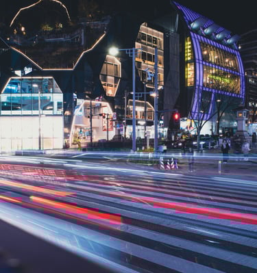 Japan, Tokyo, Harajuku showing light trails