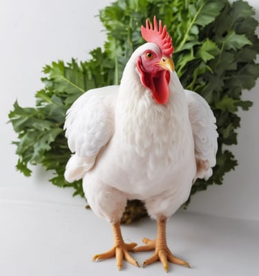 Four chickens with red-brown feathers and bright red combs are enclosed within a wire mesh pen. The ground is bare, and there is a green patch of grass in front. A wooden ramp and a chicken coop are visible in the background.