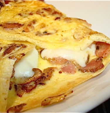 bacon egg cheese crepe