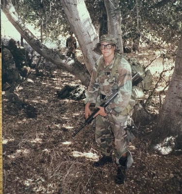 Marine in torn uniform after days of patrol Los Padres