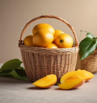 Close-up of a juicy mango sliced open showing bright orange flesh.