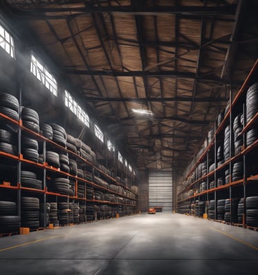 almacen con inventario y disponibilidad de llantas y equipo