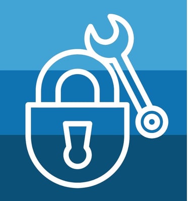 Padlock with wrench icon representing commercial lock installation service by Asheville Locksmith Now in Woodfin, NC