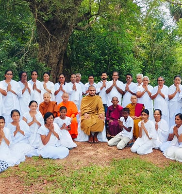 a group of people standing in front of a tree