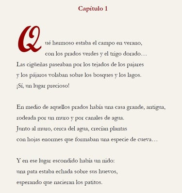 Primera página del libro El patito feo, en Lectura Fácil