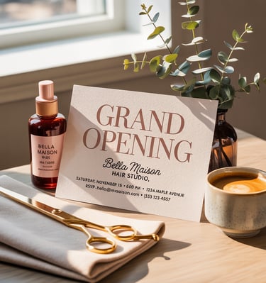 a table with a cup of coffee and a card