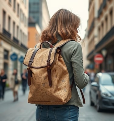 Kork Rucksack Damen in der Stadt