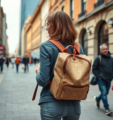 Kork Rucksack Damen in der Stadt