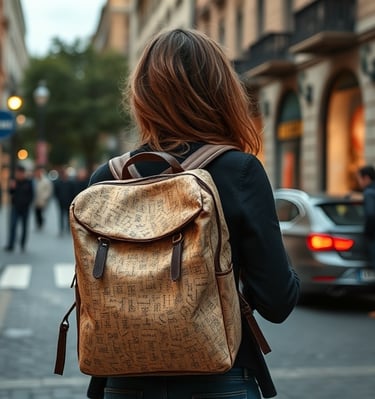 a woman with a backpacker on a city street