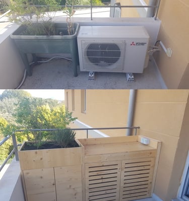 Cache clim et jardinière sur mesure