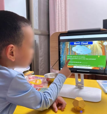a young boy playing a video game on a computer