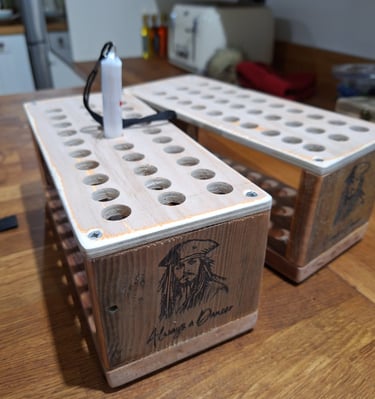 a glow stick rack with laser engraving
