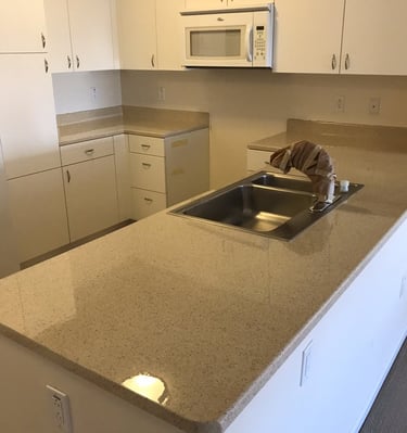 Expert refinishing of cracked bathroom countertop