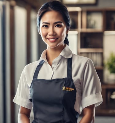 a man and a woman standing at a counter