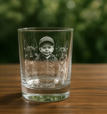 portrait on a glass cup