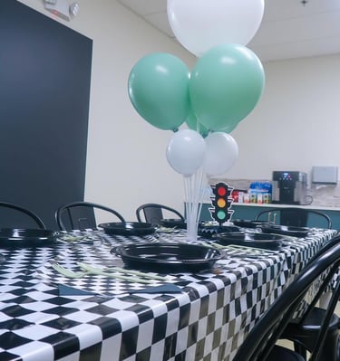 Party room with checkered theme