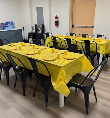 Party room with simple decorations