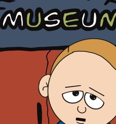 niño frente al museo