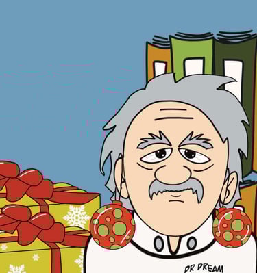 Hombre con adornos navideños como pendientes