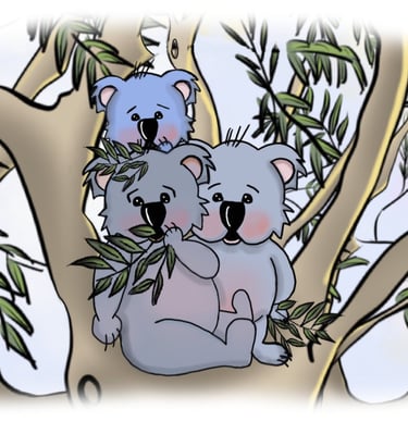 Koalas eating juicy green leaves from the bear rhymes little bear meets the voice in the cave book