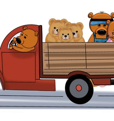 A truck filled with teddy bears