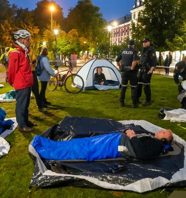 The police have removed the tent belonging to environmental activist Vebjørn Bjelland Berg, who is o