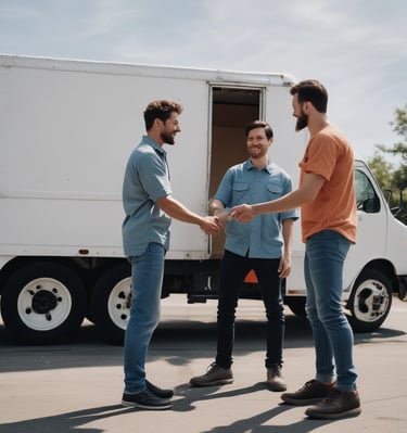 A smiling customer receiving their delivered appliances at home.