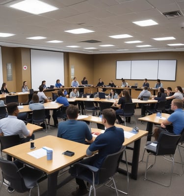 A close-up of a surveying instrument, specifically a total station, mounted on a tripod. The instrument features an orange cylindrical target with a reflective surface and a black and yellow square backing with a cross pattern. The background is blurred, showing some cars and trees, suggesting an outdoor setting.
