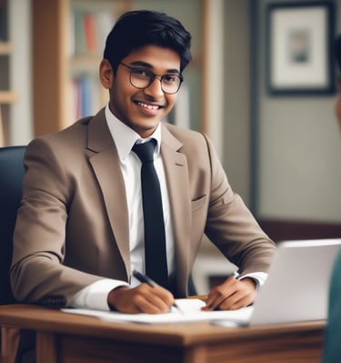A person wearing a white hard hat and high-visibility vest operates a surveying instrument, focusing intently on the task at hand. The background is blurred with hints of other construction activities or team members.