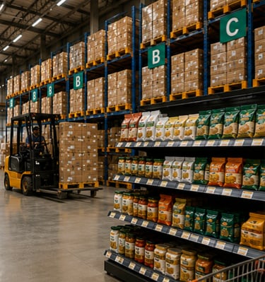 Imported products displayed in a modern retail warehouse