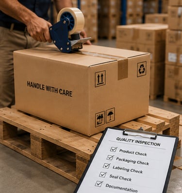 Export packaging with quality inspection for international shipment