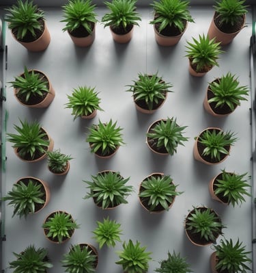 a bunch of plants in pots on a table